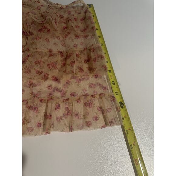 EXPRESS Sheer Tulle Ruffle Top Sz L Coquette Fairy Boho Romantic Rose Bud - Picture 9 of 10